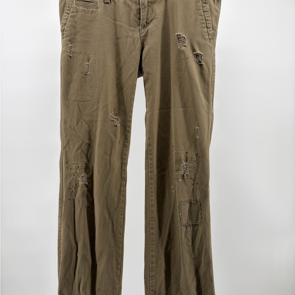 Y2K American Eagle - Women's Pants - Size 4 - Wide Leg -Patchwork Olive Green